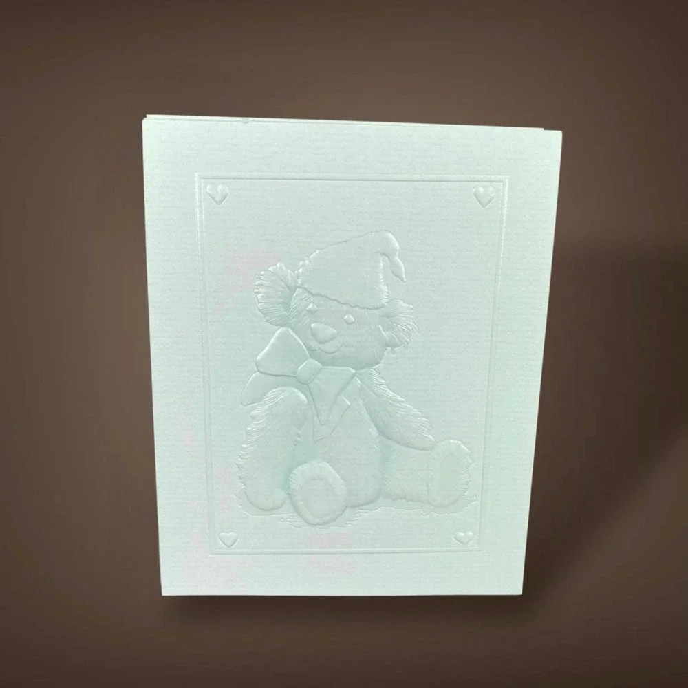 Teddy Bear Note Cards 1985‎ Current Embossed Set 8 Soft Blue Cards 1980s